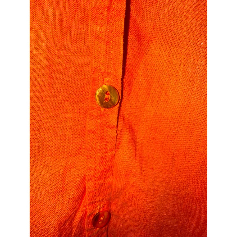 Women 100% Linen Button Down Top Coral Orange 3/4 Sleeve Plus 26/28 Minimalist - Picture 3 of 5